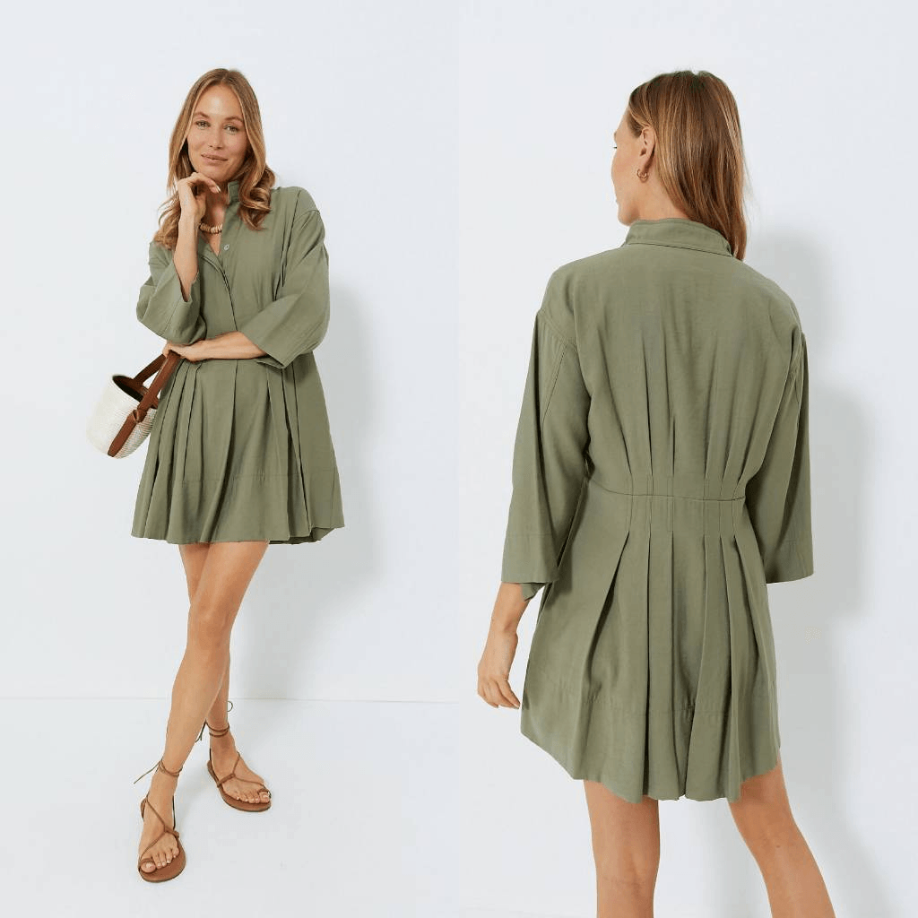 pomander place green dress Dark Green Windowpane Seersucker Zacara Dress Pomander Place Dark Green / XXS main image 1
