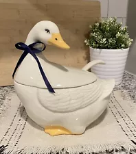 Vintage Mother Goose Bowl With Lid & Laddle 80s Cottagecore Countryside Chic