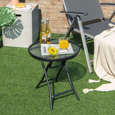 NNECW Folding Patio Side Table with Tempered Glass Tabletop