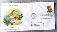 OREGON MEADOWLARK & OREGON GRAPE BIRD & FLOWER 1982 OFFICIAL COLOR CACHET FDC