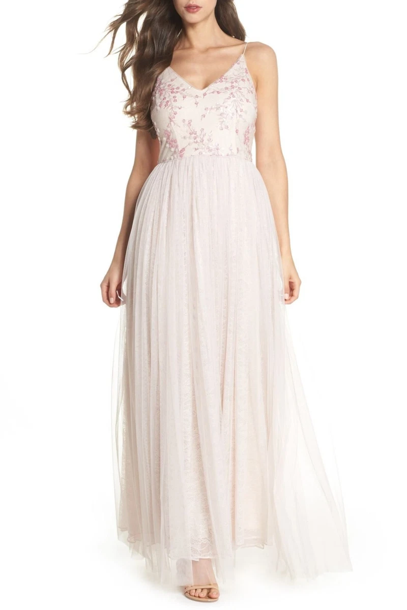 slim fit dress slacks Adrianna Papell One Shoulder Beaded Gown - Blush