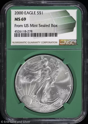2000 $1 American Silver Eagle NGC MS 69 | From US Mint Sealed Box UNC BU