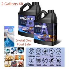 Crystal Clear Epoxy Resin - 2 Gallons Kit - Food Safe 1:1 Fast Cure - Part A + B
