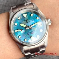 36mm Tandorio Pilot Style 20ATM Blue MOP Dial Japan NH35A Automatic Mens Watch