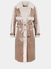 Urbancode Ladies Reversible Faux Leather Natural Cracked-effect Fur Long Coat