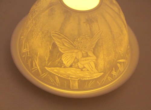 Light-Glow Lithopane Porcelain Tealight Holder Candle Dome & Tray - Fairies - Picture 2 of 7
