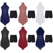 Women Bodysuit Irregular Dress Modern Dance Outfit Lyrical Leotard With Shorts