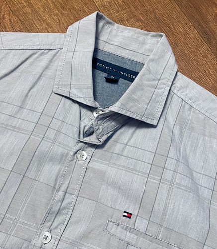 Mens Shirt | Mens Retro Tommy Hilfiger Grey Shirt Size Large/XL, Retro Shirt - Picture 3 of 4