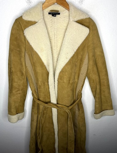 $1998 Theory Small Shearling Jacket Belt Wrap Western Leather Ranch Coat Fur VTG - Picture 5 of 9