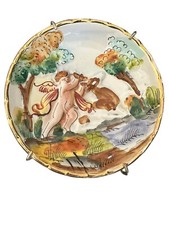 Vintage Capodimonte Porcelain Wall Plate Gilded Cherub Relief Made in Italy