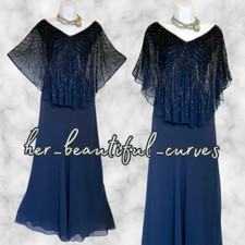NIGHTINGALES NAVY BEADED WEDDING OCCASION EVENING PARTY DRESS SIZE 22