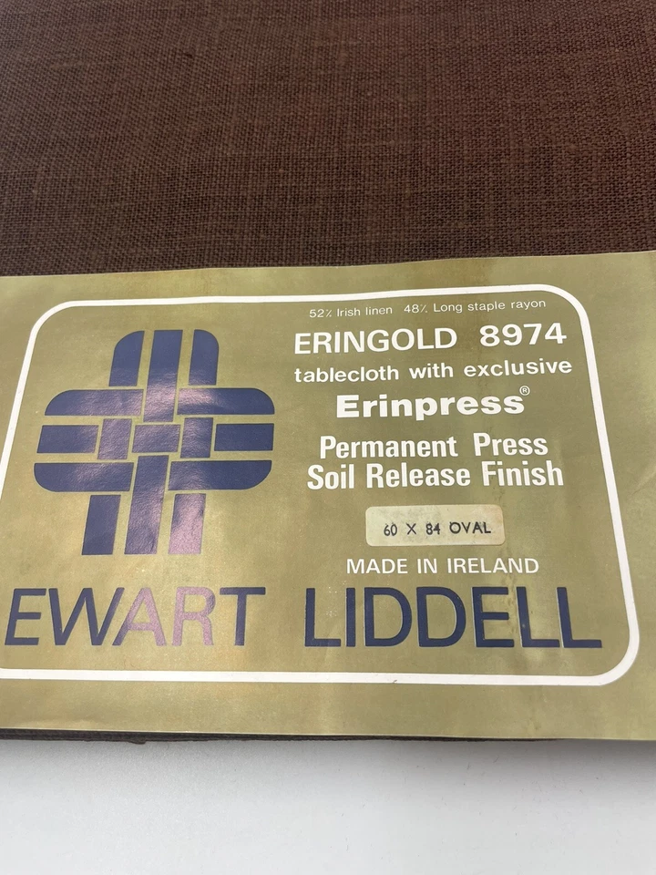 Vintage Linen Blend Table Cloth Brown 60”x84” Oval w/ Red Napkins Embroidered - Image 3 of 4