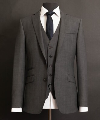 Tom Percy Grey 3 Piece Suit British Tailoring Wool 44R W38 L31 RRP £369.99
