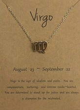 NEW WOMAN'S GOLD ZODIAC SIGN VIRGO MAKE A WISH PENDANT NECKLACE WITH CARD