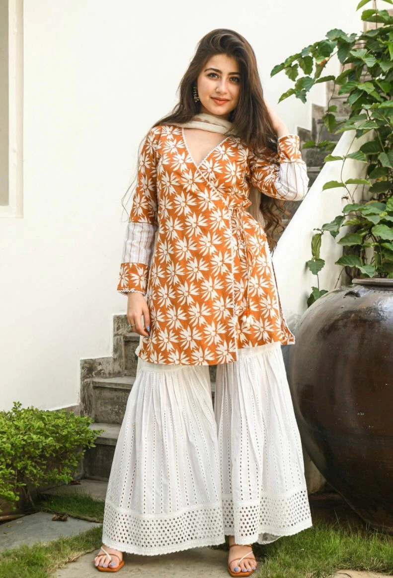 Women Indian Sharara Kurta Dupatta Cotton Palazzo Suit Casual Salwar Kameez  Set