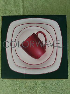 Noritake 4pc Colorwave Square Place Setting Raspberry Dinnerware Set open Box