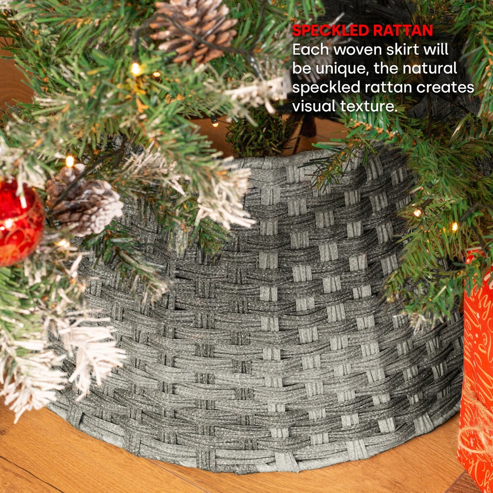 Christmas Village Rattan Tree Skirt Round Wicker Stand Base Basket Cover Decor - Image 4 of 4