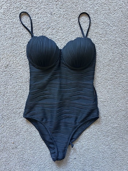 SHEIN Black Textured One Piece Bathers S EUC
