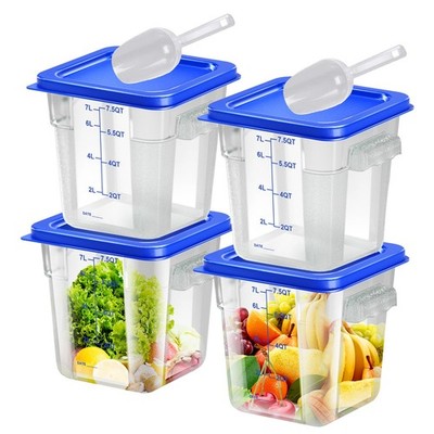 4 pcs 8qt Food Storage Containers with Lid, Square Clear Commercial Food Stor...