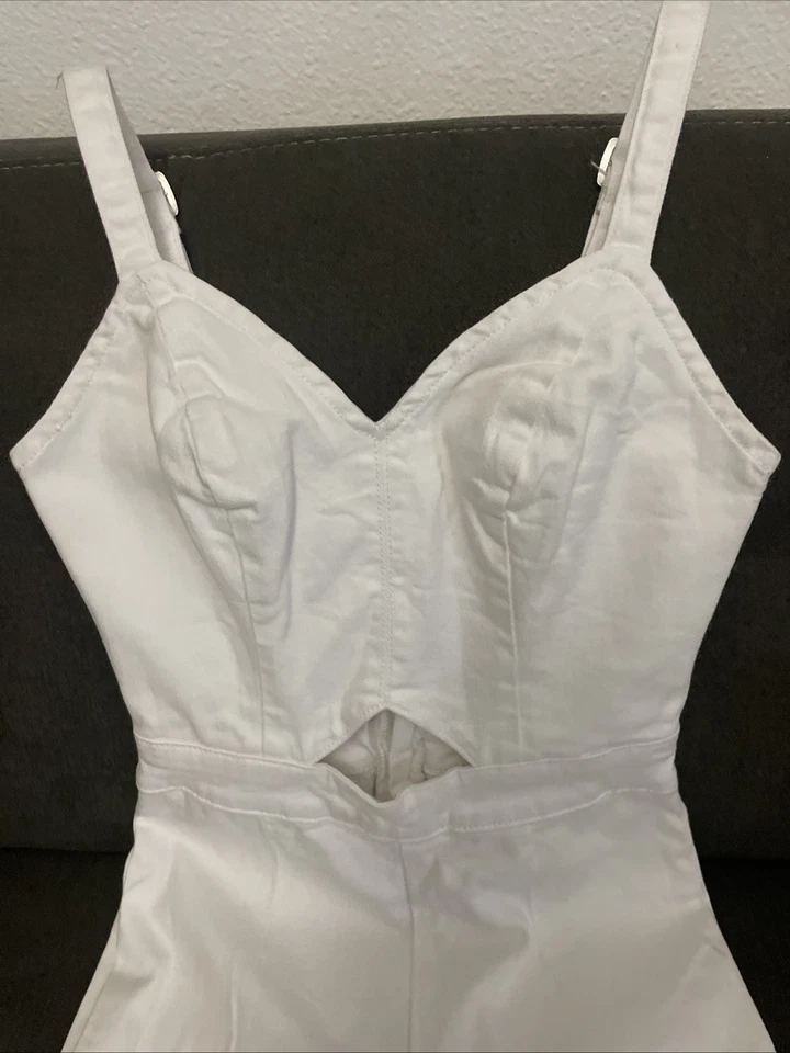 Mono Bebe Vintage Y2K Blanco Recortado Talla XXS Flecos Parte Inferior Foto 2 de 4