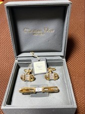 Christian Dior MONSIEUR Cufflinks Tie Clip Set Gold Silver excellent condition