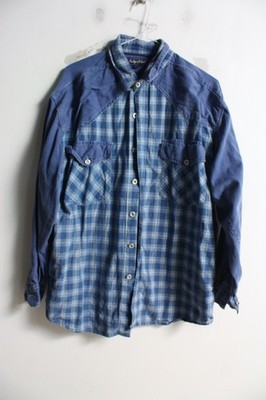 Herren Vintage 90er Kontrast Karo Karo Baumwolle Hemd - Blau - Größe M Medium (f23)