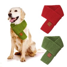 2 PCS Dog Knitted Scarf Christmas Red Green Warm Bandanas Winter Decoration