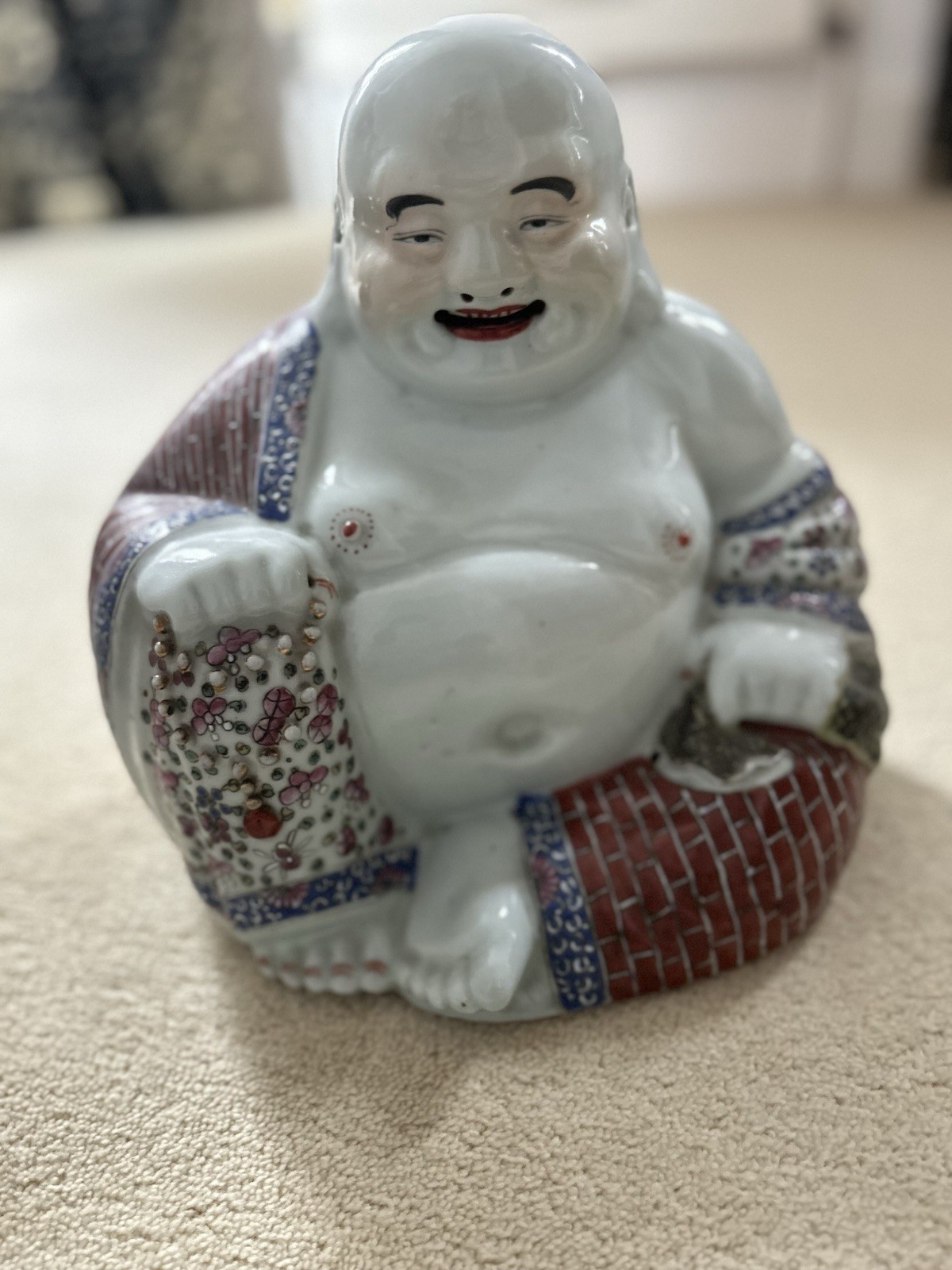 Vintage Happy Laughing Buddha Porcelain Ceramic Statue Figurine