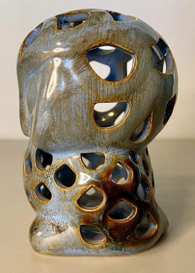Blue Earth Toned Glazed Ceramic Owl Figurine 4” H - Image 3 of 4