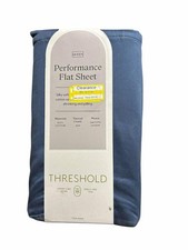 QUEEN Threshold 400 Thread Count Perfor Flat Sheet Sateen NAVY 100 Cotton