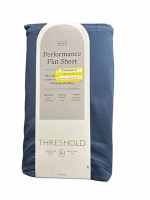 QUEEN Threshold  400 Thread Count Perfor Flat Sheet Sateen NAVY 100% Cotton