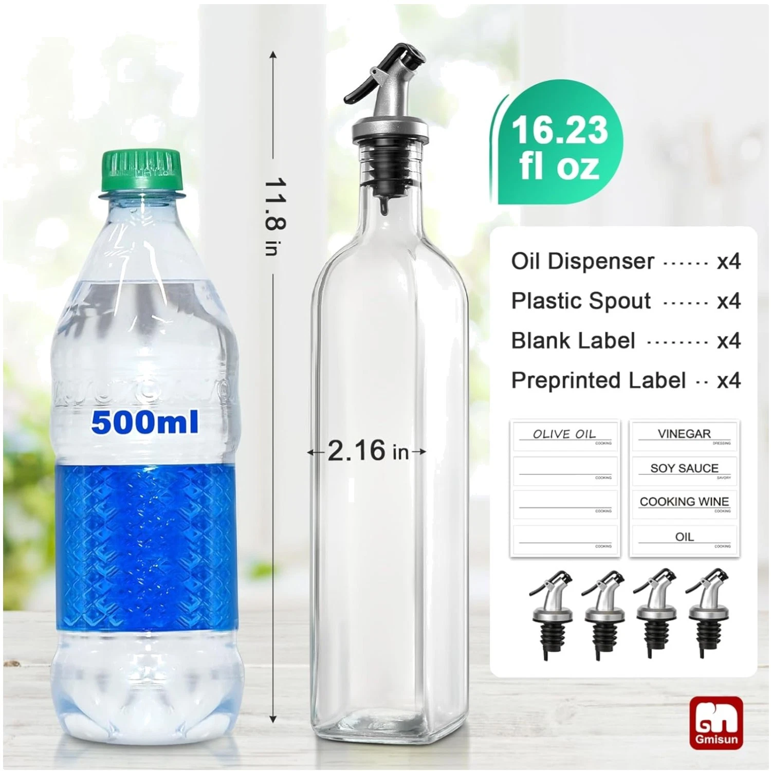 Glass Oil Dispenser Set, 4 Pack - Kitchen Bottle Cruet