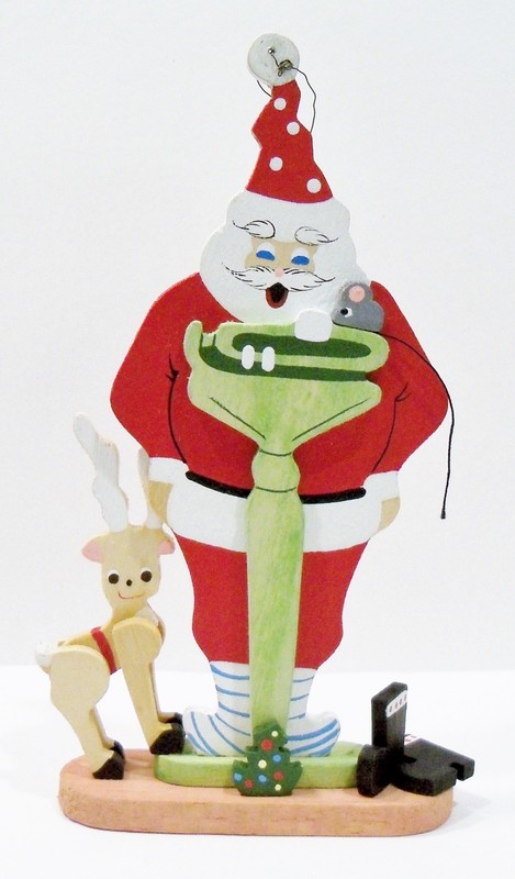 Emgee Hawaii Weight Watcher Santa Reindeer Scale Wooden Wood Vintage Ornament
