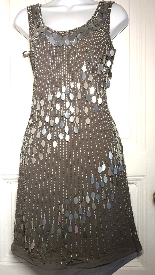 TIBI ANTRHOPOLOGIE BEAUTIFUL  GRAY BEADED MINI DRESS  4 S  GUCCI VERSACE - Image 2 of 4