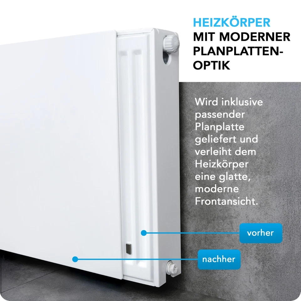 Universalheizkörper Heizkörper Typ 22 Plan inkl. Ventil & Hahnblock‑Set, Weiss - Bild 2 von 4