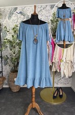 Cotton On Off Shoulder Dress. Boho Style. One Size 8-20/22. Cotton. Denim Blue