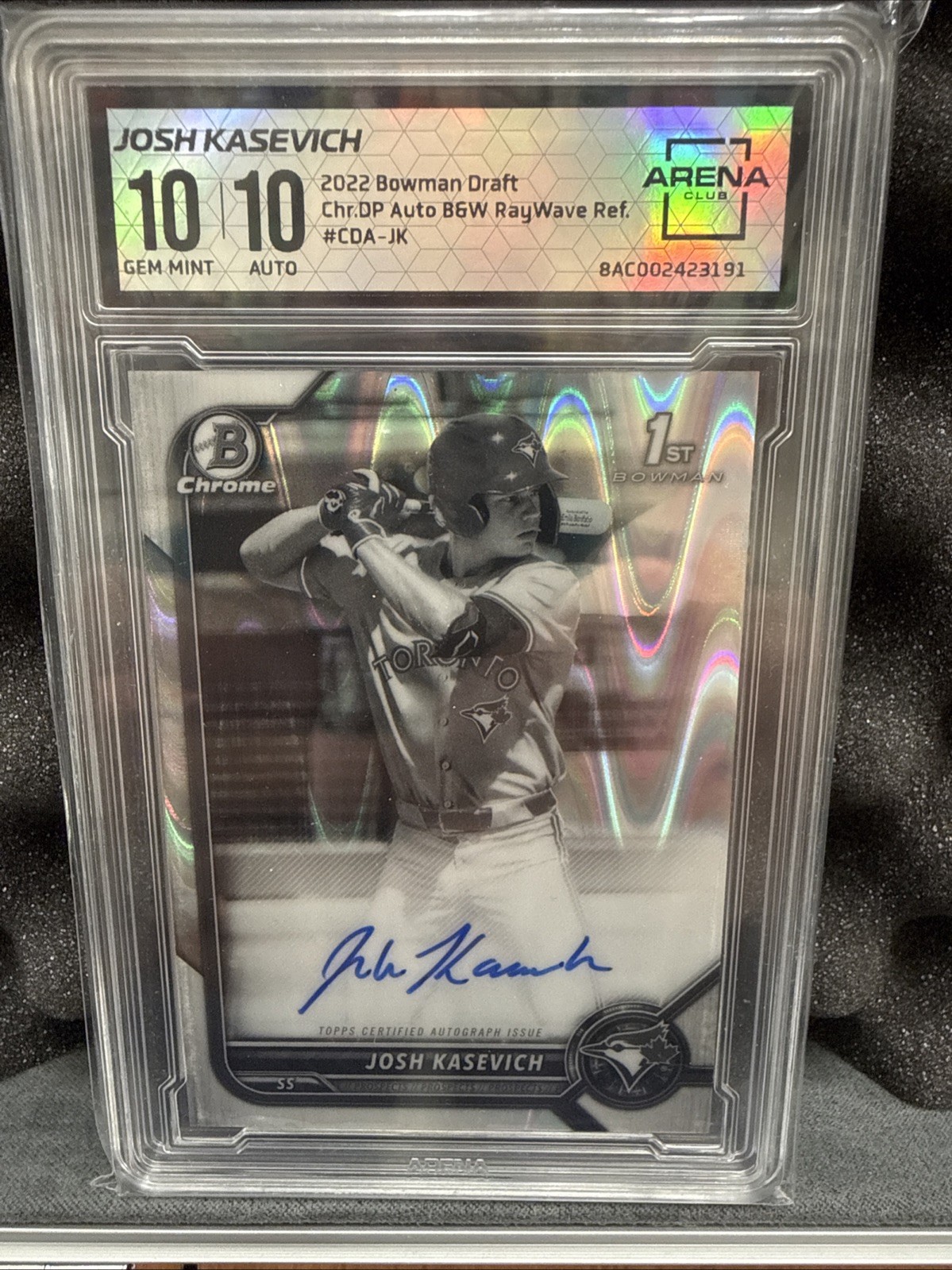 2022 Bowman Draft Chrome Josh Kasevich Auto Black And White Raywave 1st Bowman