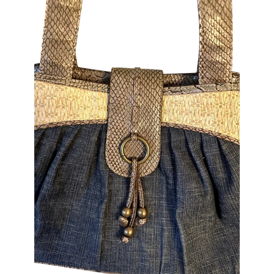 Y2K девять и Co. джинсовой ткани сумочки искусственной змеиной кожи отделки наплечная сумка 2000-х багет - Изображение 2 из 4