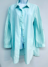 Paradise Bay Light Green Tank Beach Dress Long Sleeves Front Buttons Size Large