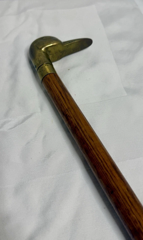 Bastón bastón volquete cabeza de pato de latón fundido de colección frasco de madera prohibición Foto 2 de 4