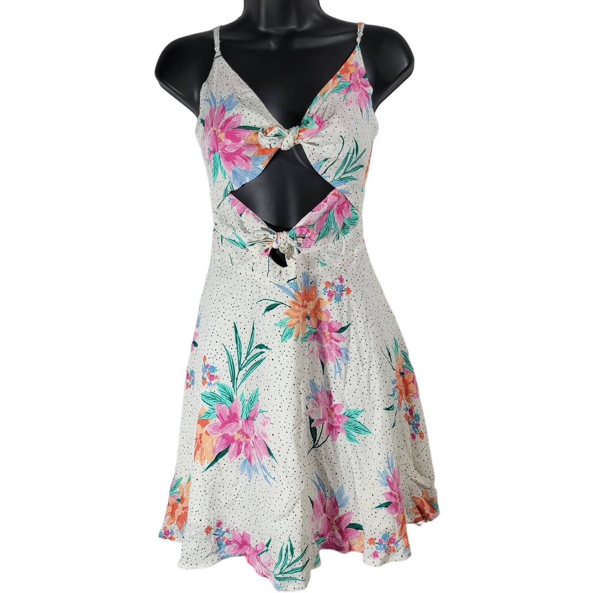 GB Style GB7184PRE Floral Smocked Cutout Dress White Pink Orange