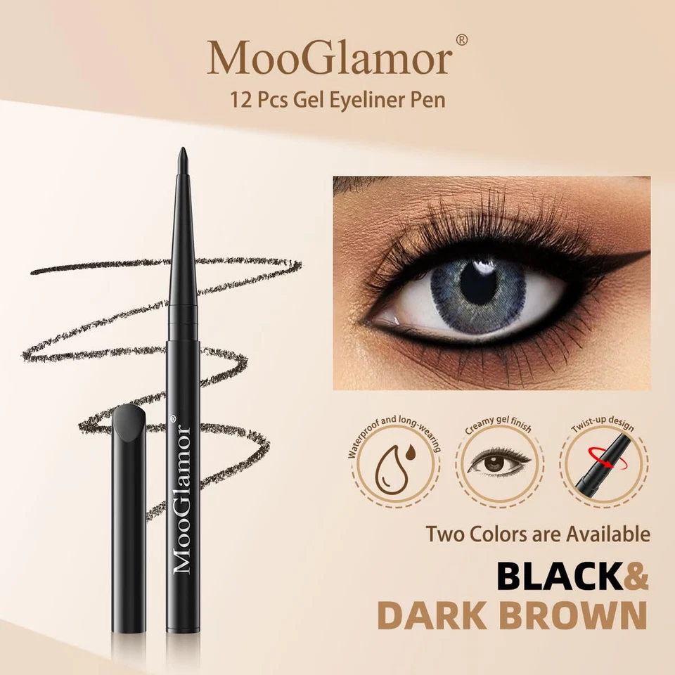 12 Pcs Black Eyeliner Pencil Gel Eyeliner Pen with Retractable and Waterproof Ey - Image 3 of 4