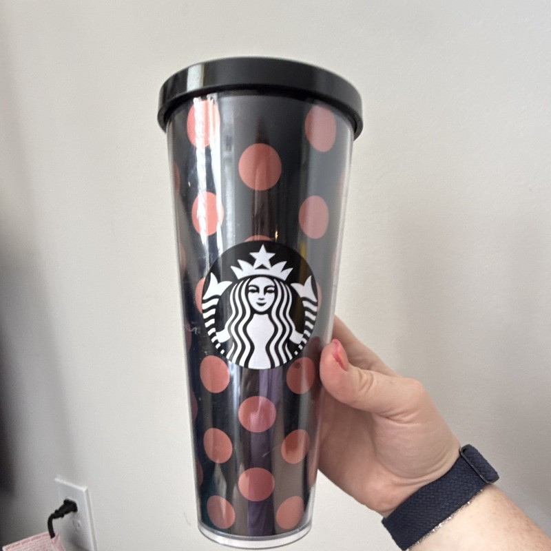 Starbucks Siren Logo Polka Dot Travel Tumbler Cup Black Pink White