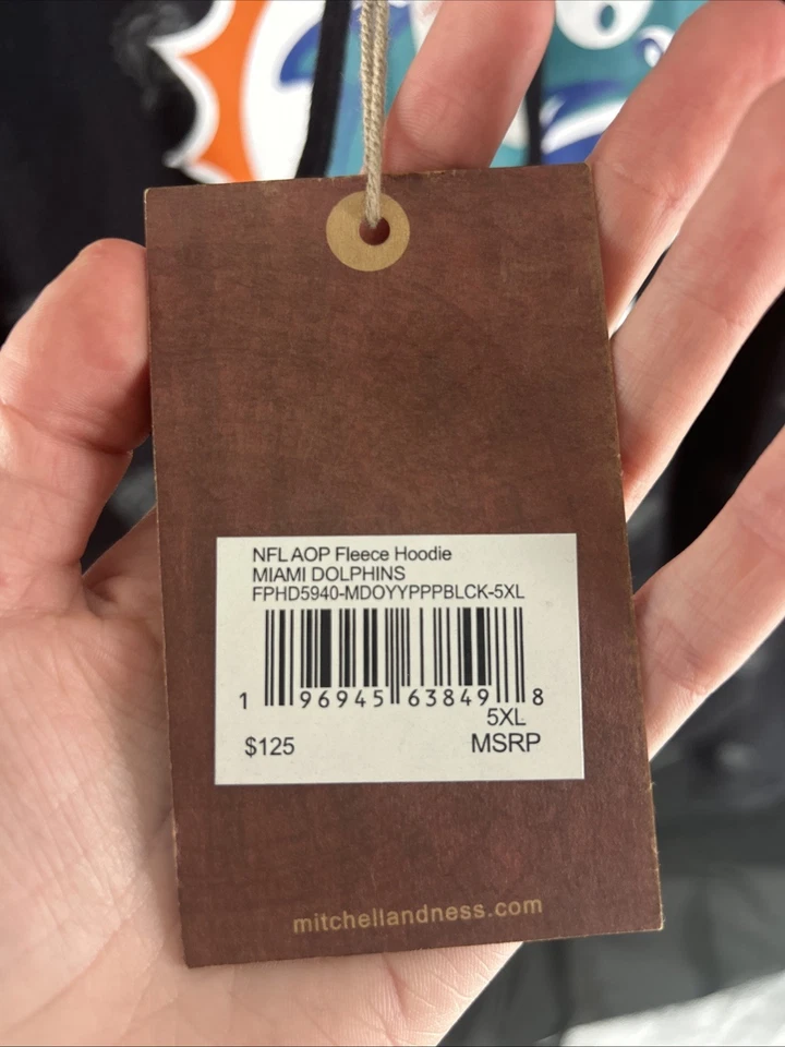 НОВАЯ мужская флисовая толстовка с капюшоном Mitchell & Ness Miami Dolphins All Over Print размер 5XL - Изображение 4 из 4