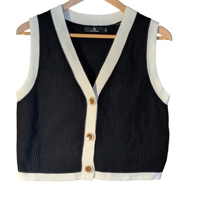 Lillusory Black And White Sweater Vest Large Preppy Classic Corpcore