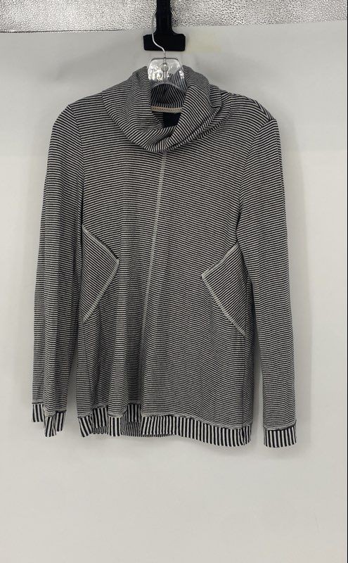 Maeve Womens Black White Striped Long Sleeve Cowl Neck Pullover Tunic Top Size S