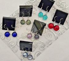 Handcrafted Multicolor Fused Dichroic Glass Dangle Earrings Lot 6 pair /New