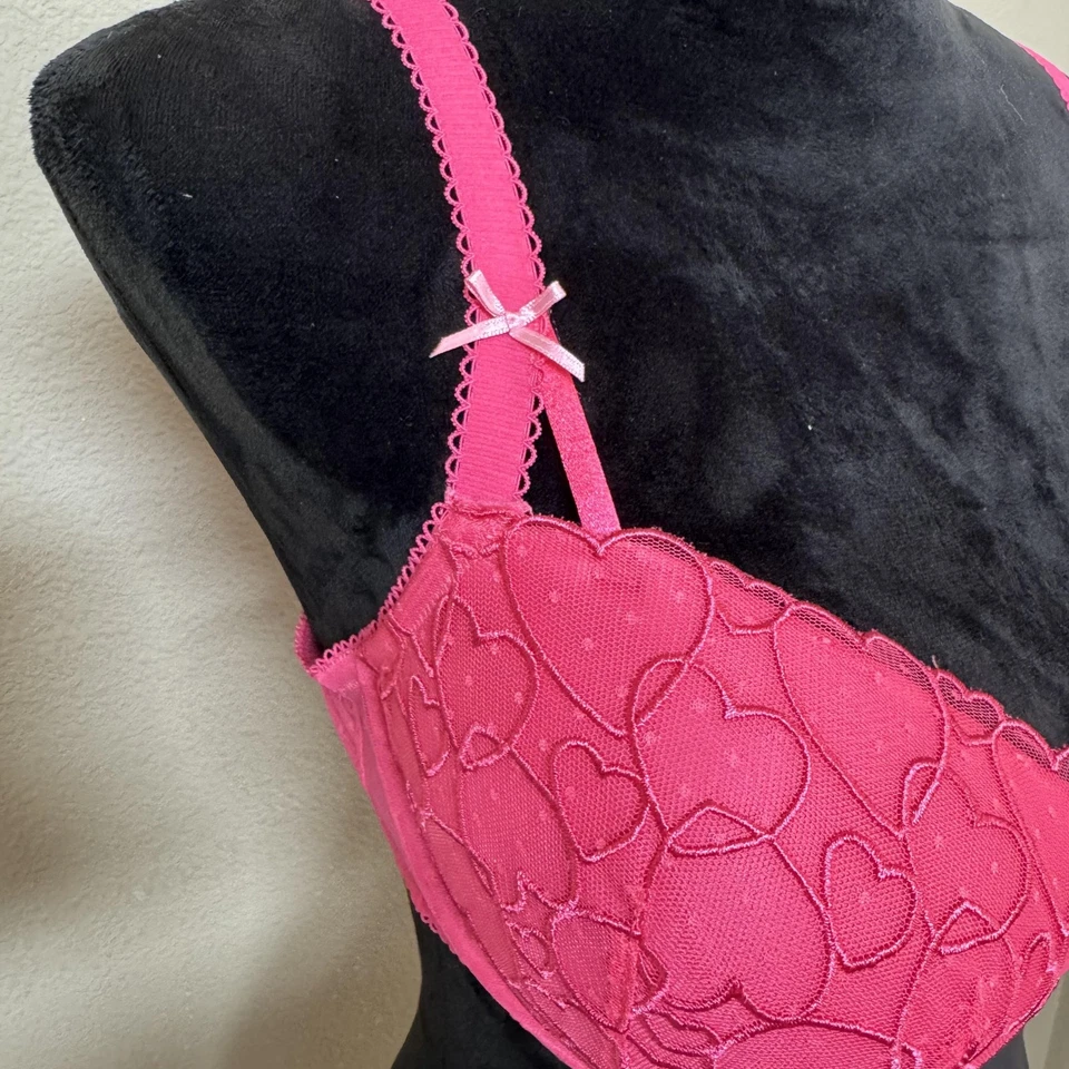 Victoria's Secret розовый бюстгальтер женщин 36DD розовый слегка с подкладкой балконет сердца милый - Изображение 3 из 4