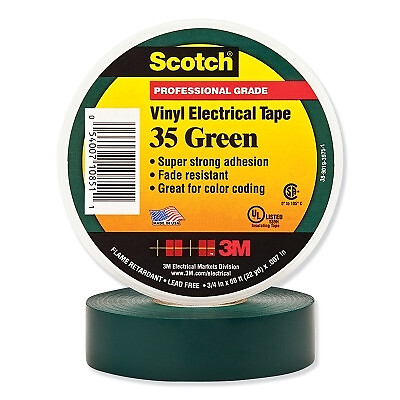 Scotch 35, Green, 3/4'' x 66', Vinyl Coding Electrical Tape, 108511