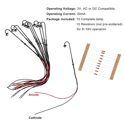 10 pezzi modellismo ferroviario layout 1:160 lampioni led scala N 4,5 cm 12V LYM13 - Foto 1 di 6